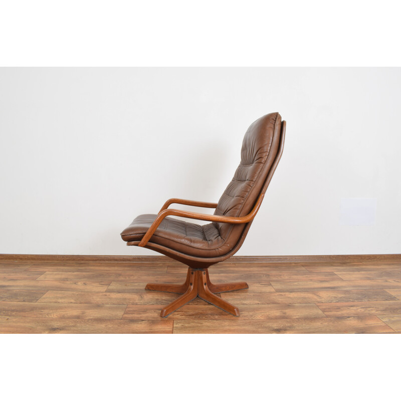 Vintage leather and teak Office Chair from Berg Furniture, 1970s