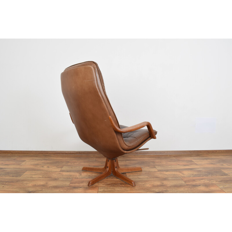 Vintage leather and teak Office Chair from Berg Furniture, 1970s