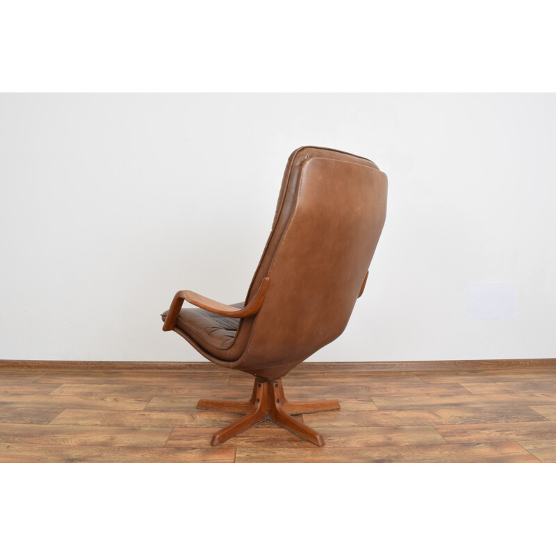 Vintage leather and teak Office Chair from Berg Furniture, 1970s