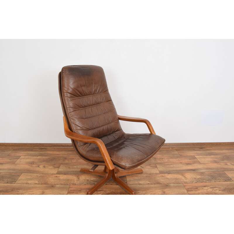 Vintage leather and teak Office Chair from Berg Furniture, 1970s