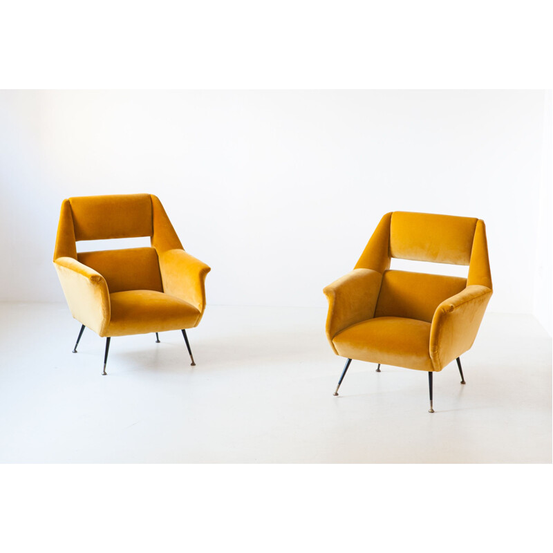 Pair of Vintage Italian Senape Velvet Lounge Chairs by Gigi Radice