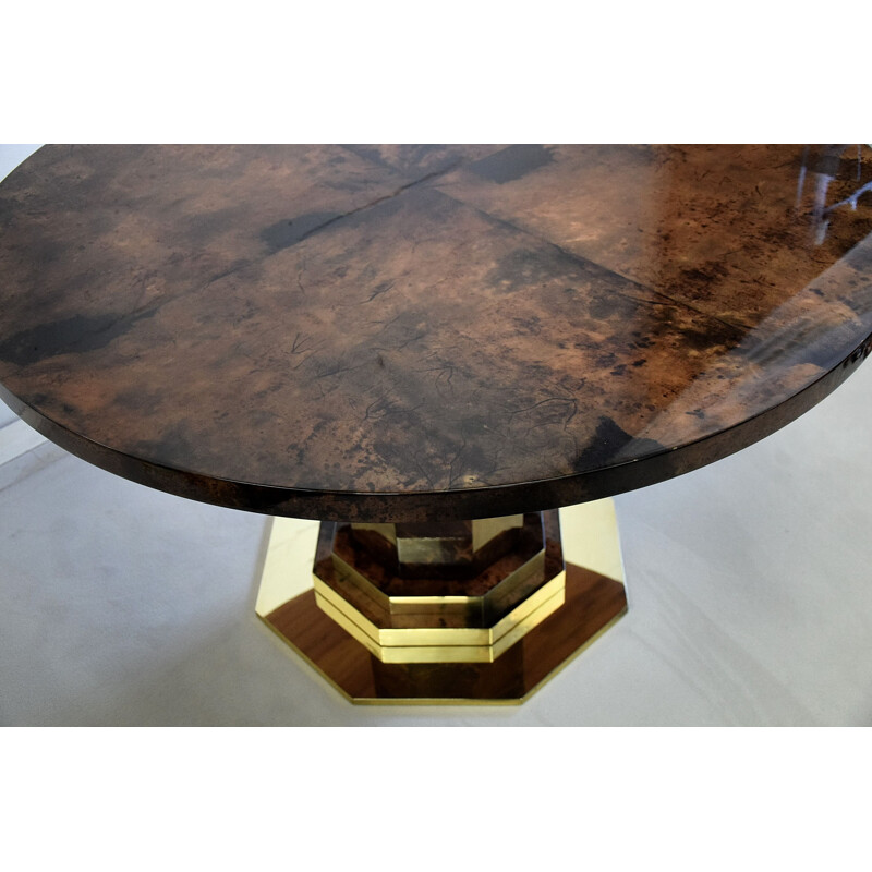 Vintage Brown Goatskin and Brass Dining Table Aldo Tura