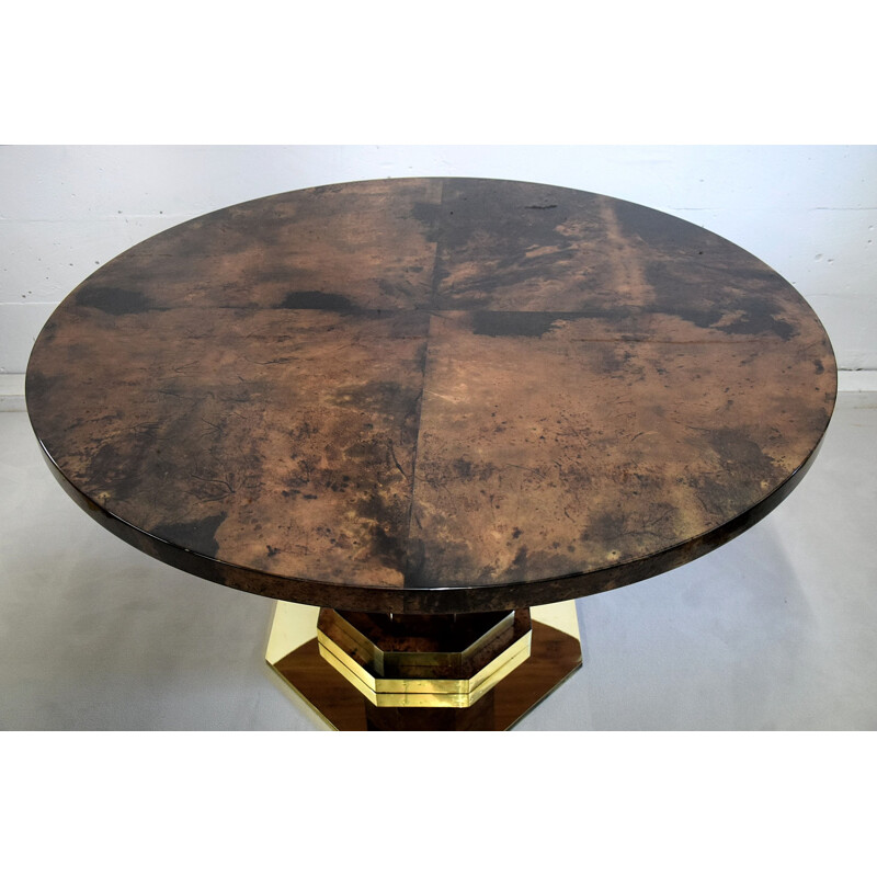 Vintage Brown Goatskin and Brass Dining Table Aldo Tura