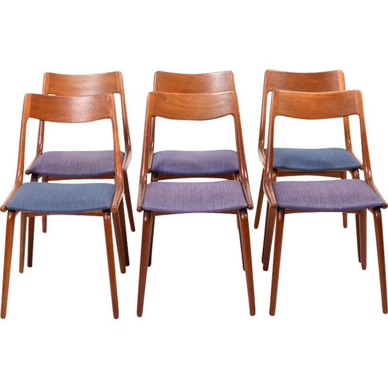 Vintage set of 6 Boomerang Teak Chairs by Alfred Christensen