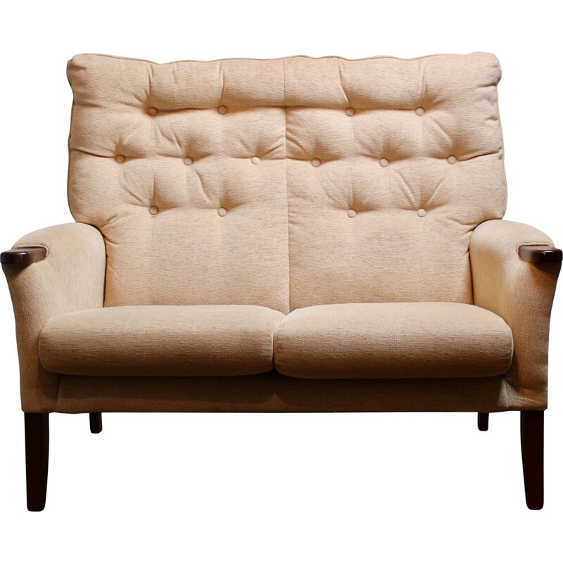 Vintage 2-seater sofa in beige velvet fabric, 1950s