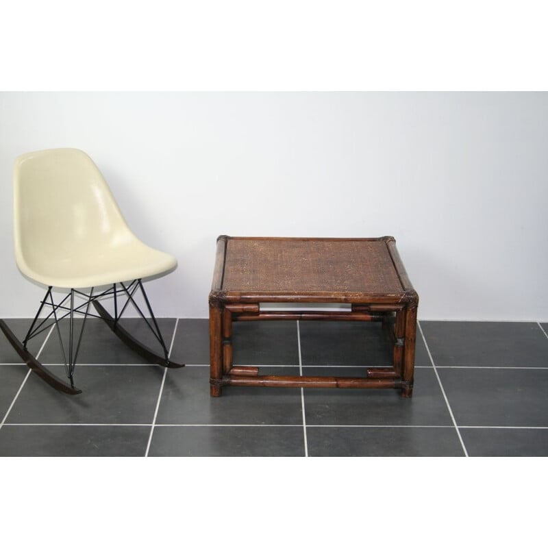 Table basse rotin carrée vintage 1970