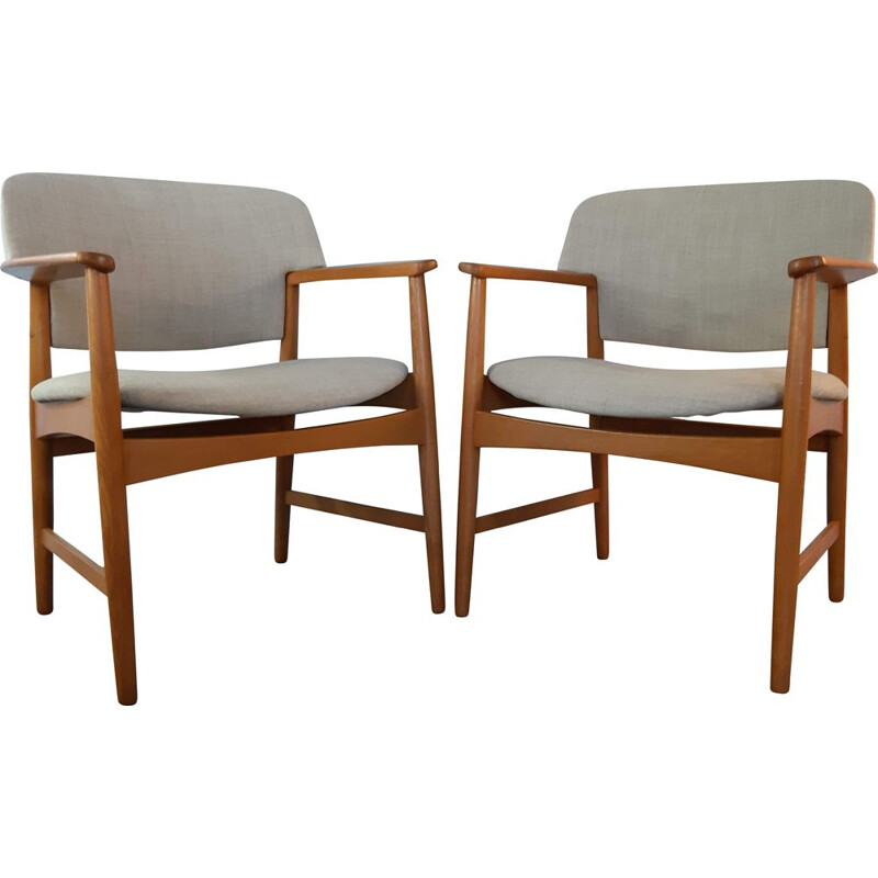 Paar vintage eiken stoelen van Larsen en Madsen voor Fritz Hansen, Denemarken 1950