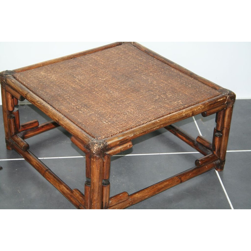 Square vintage rattan coffee table 1970