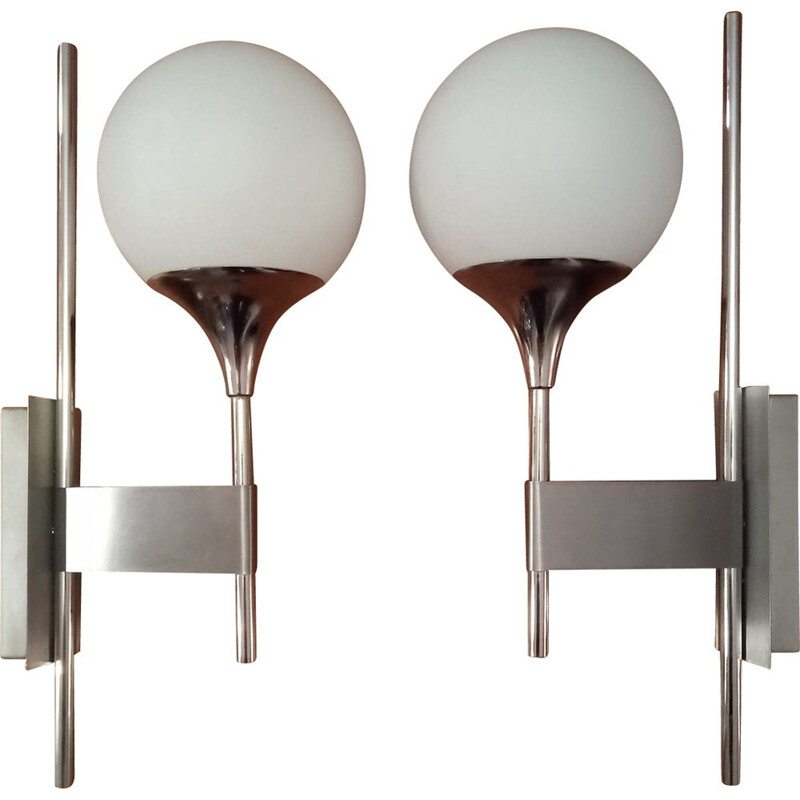 Pair of vintage chromed wall lights, Italy