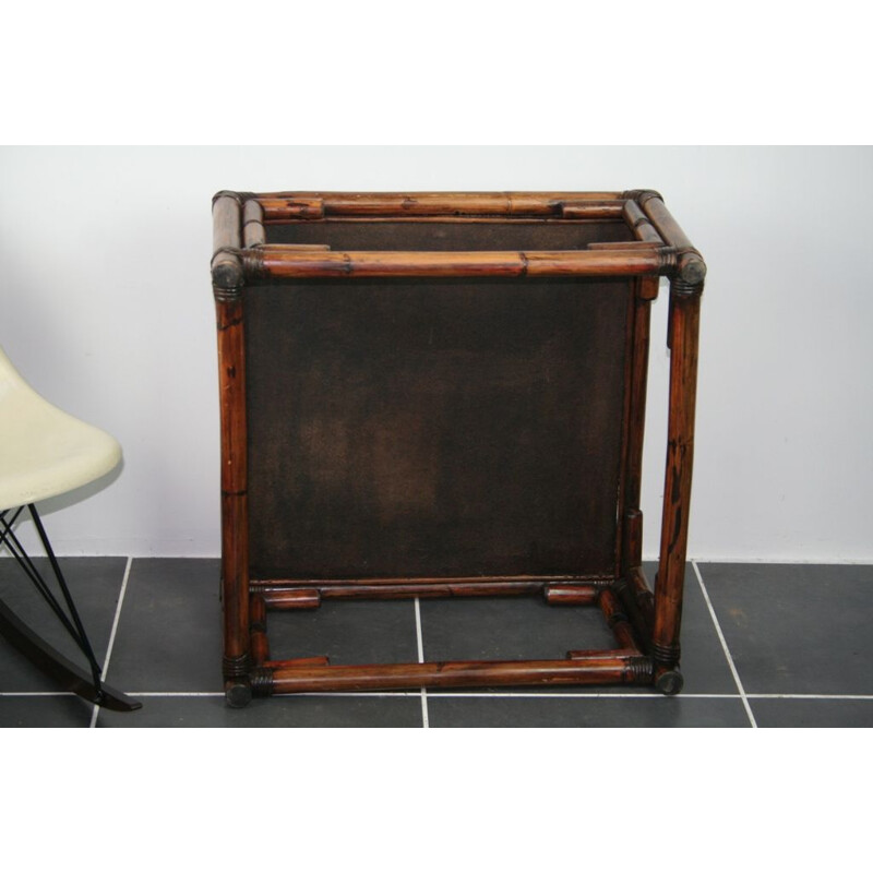 Square vintage rattan coffee table 1970