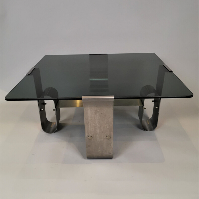 Vintage steel and glass coffee table, 1946