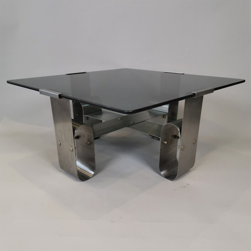 Vintage steel and glass coffee table, 1946