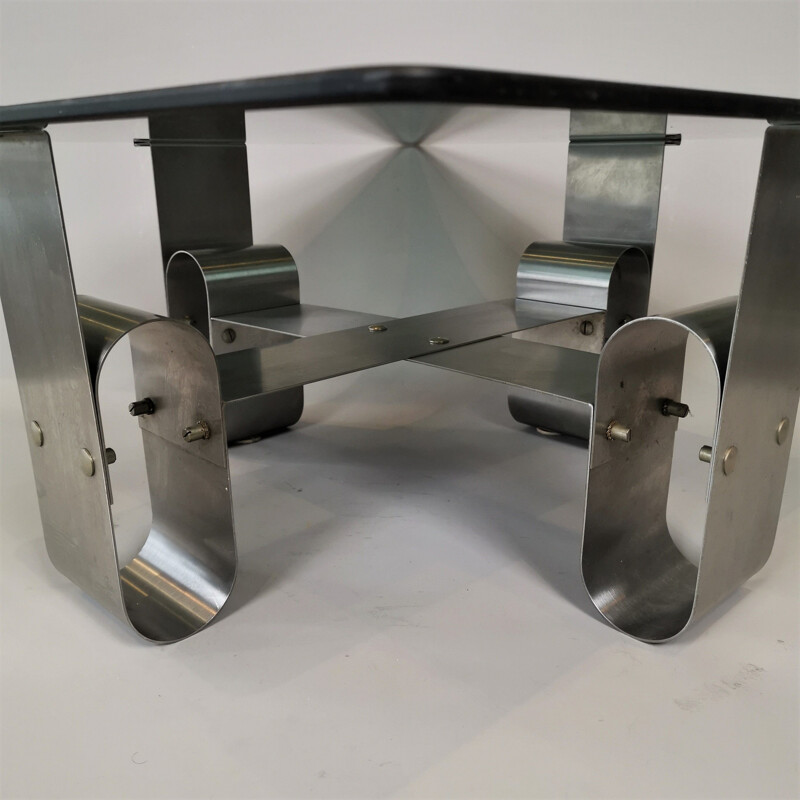 Vintage steel and glass coffee table, 1946