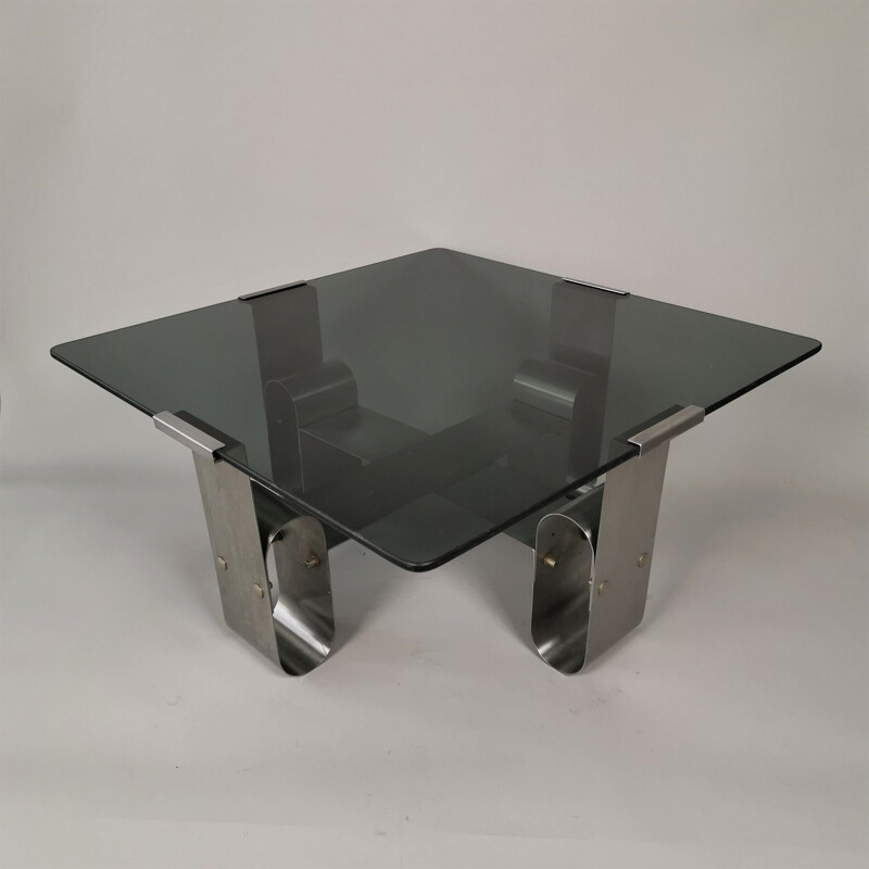 Vintage steel and glass coffee table, 1946