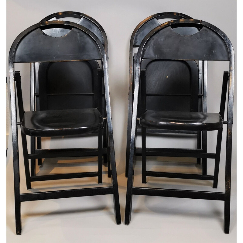 Set van 4 vintage "Tric" stoelen in gelakt hout, 1960