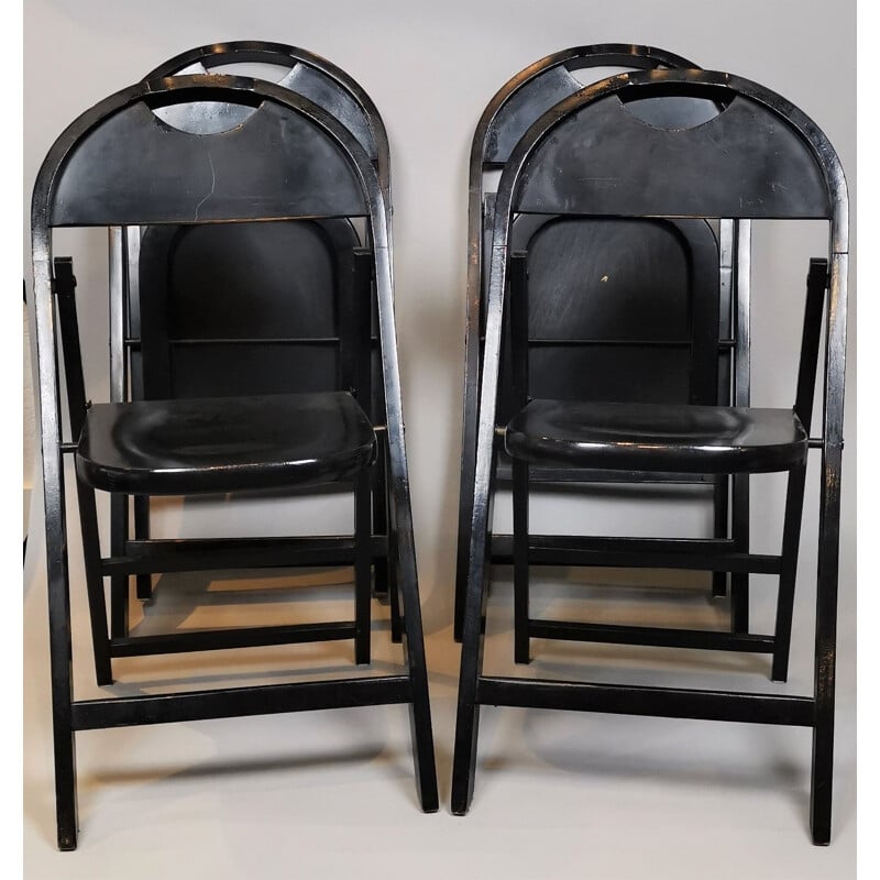 Set of 4 vintage "Tric" lacquered wood chairs, 1960s