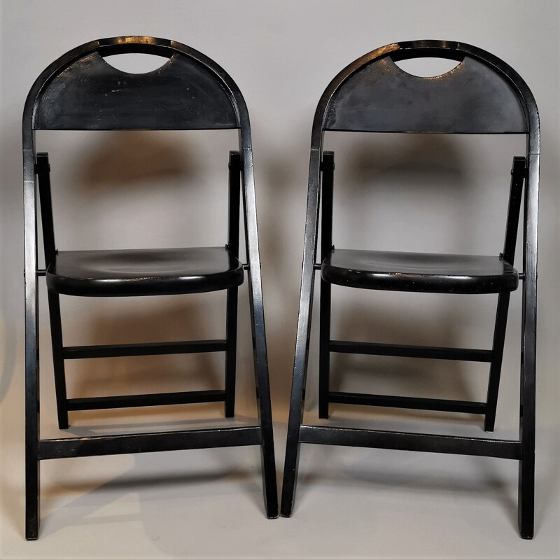 Set of 4 vintage "Tric" lacquered wood chairs, 1960s