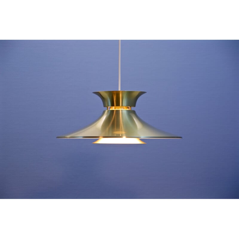 Vintage aluminium and brass pendant lamp, Denmark, 1970s