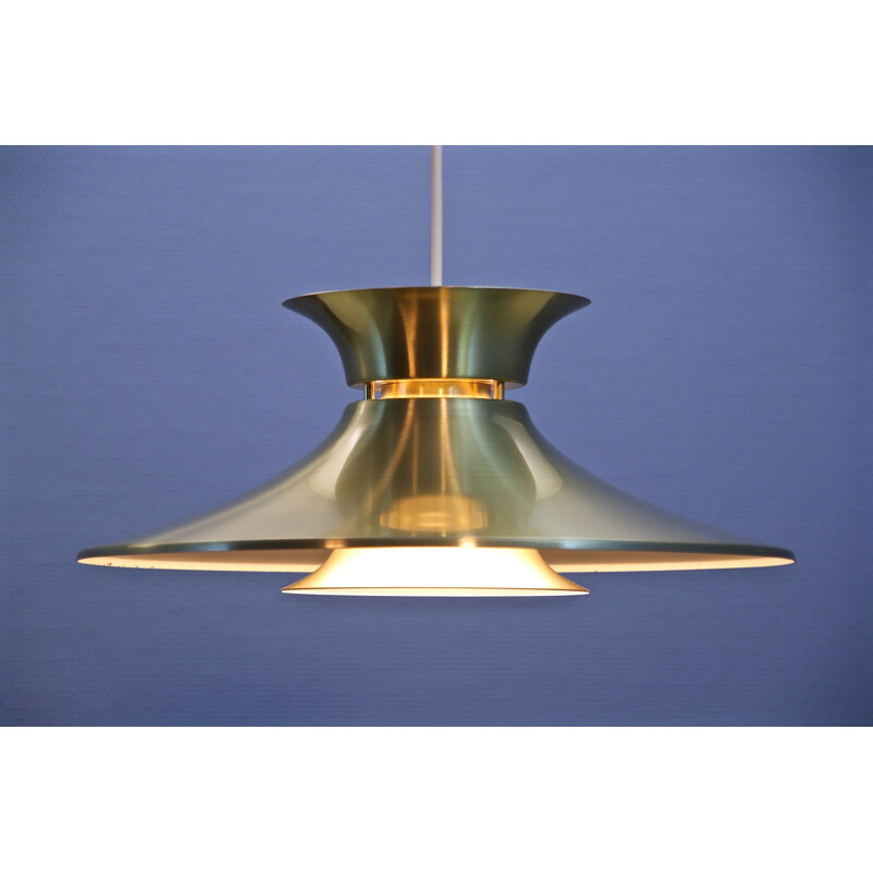 Vintage aluminium and brass pendant lamp, Denmark, 1970s