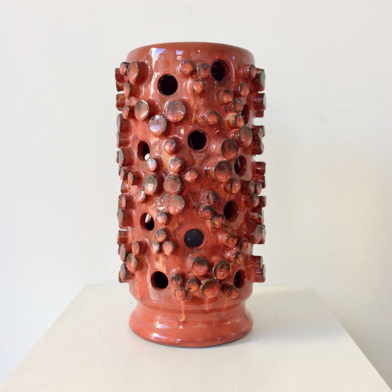 Vintage red ceramic lamp by Oswald Tieberghien, Belgium, 1960s