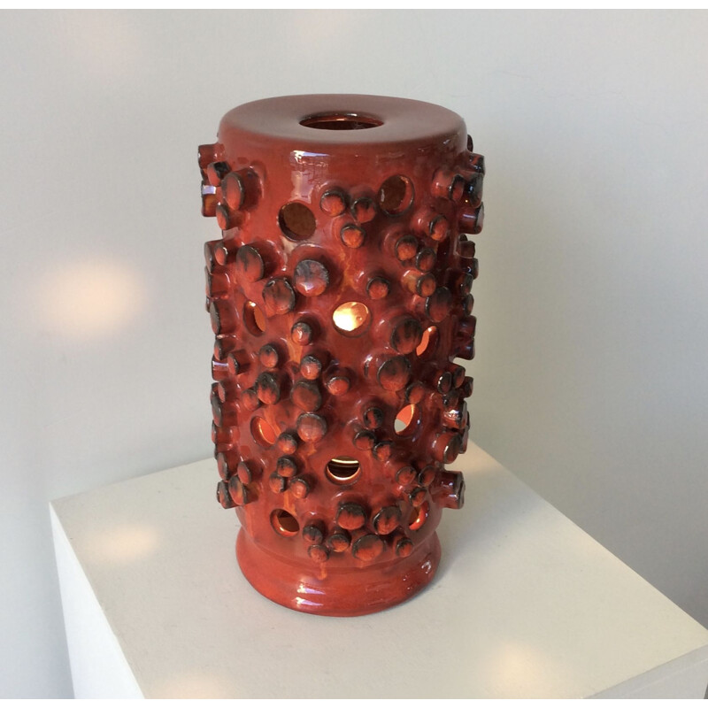 Vintage red ceramic lamp by Oswald Tieberghien, Belgium, 1960s