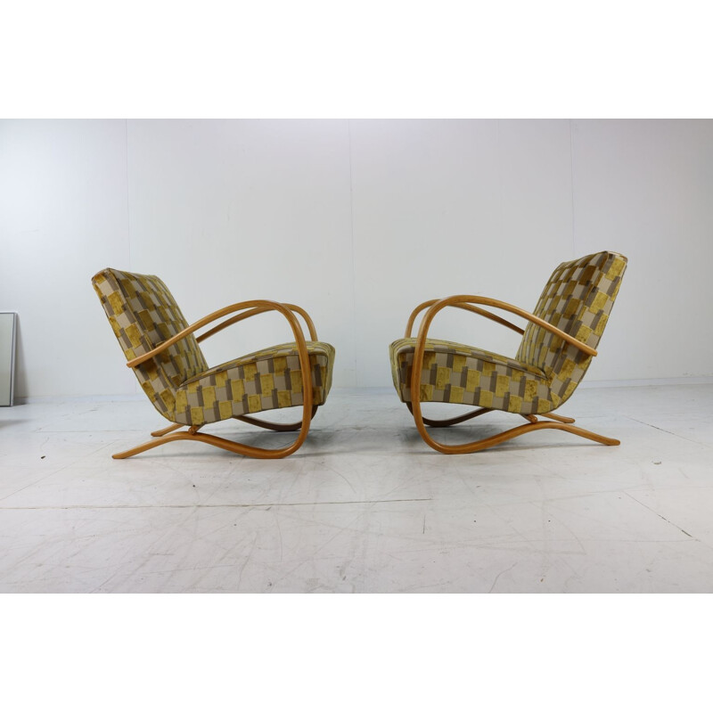 Pair of fabric and velvet lounge chairs by Jindrich Halabala