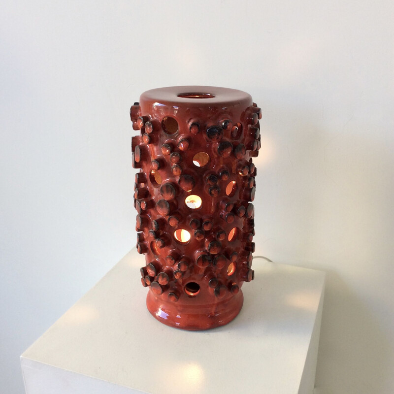 Vintage red ceramic lamp by Oswald Tieberghien, Belgium, 1960s