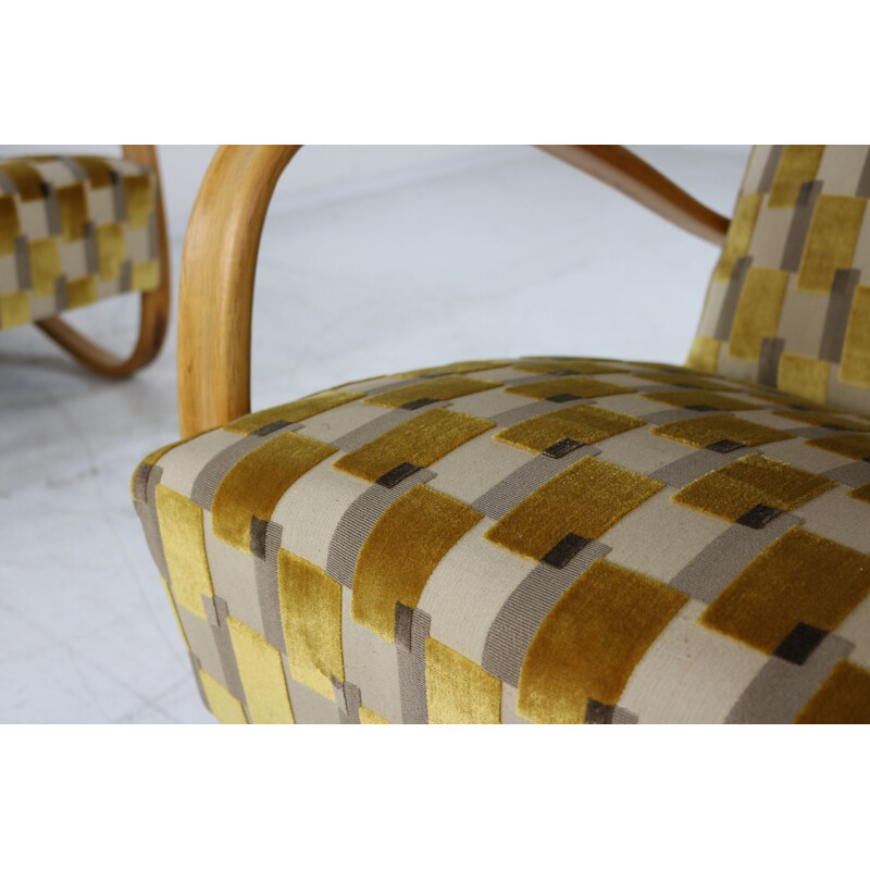 Pair of fabric and velvet lounge chairs by Jindrich Halabala