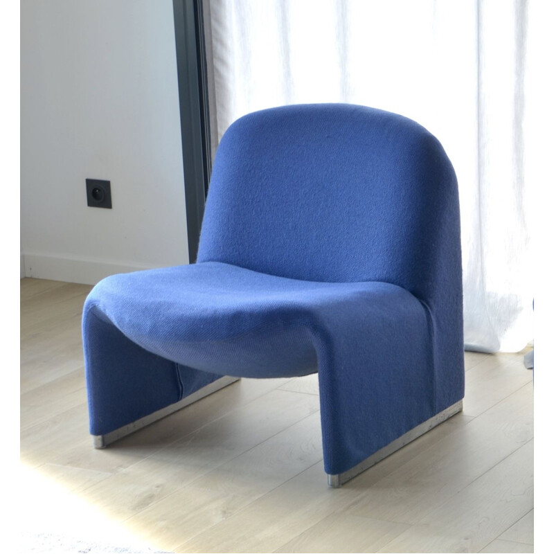 Vintage blue woollen armchair "Alky" by Giancarlo Piretti, 1960s