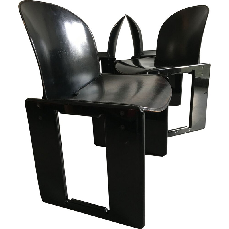 Ensemble de 4 chaises vintage en cuir "Dialogo" de Afra et Tobia Scarpa