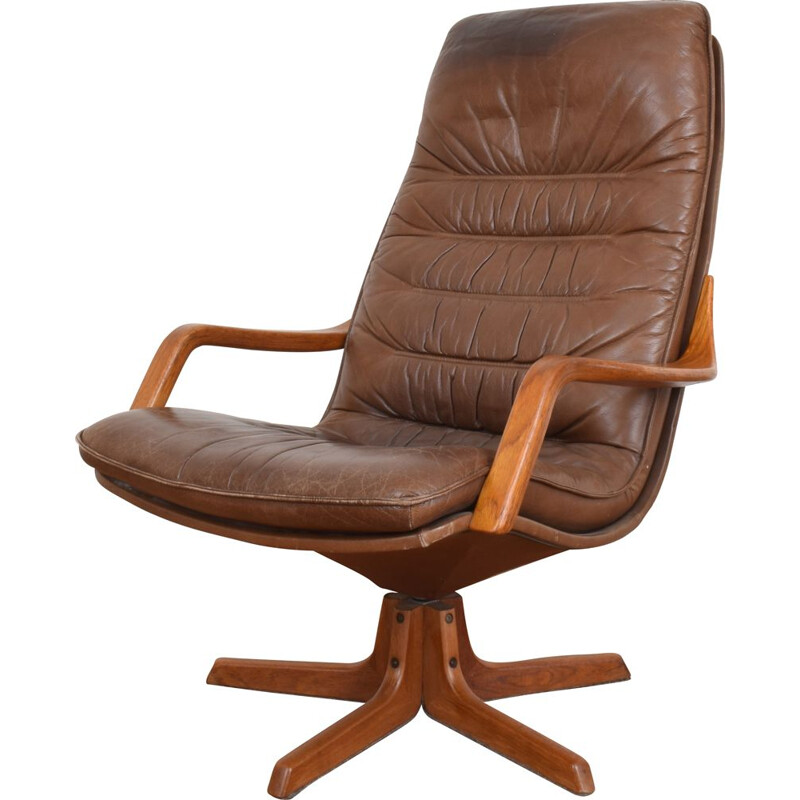 Vintage leather and teak Office Chair from Berg Furniture, 1970s