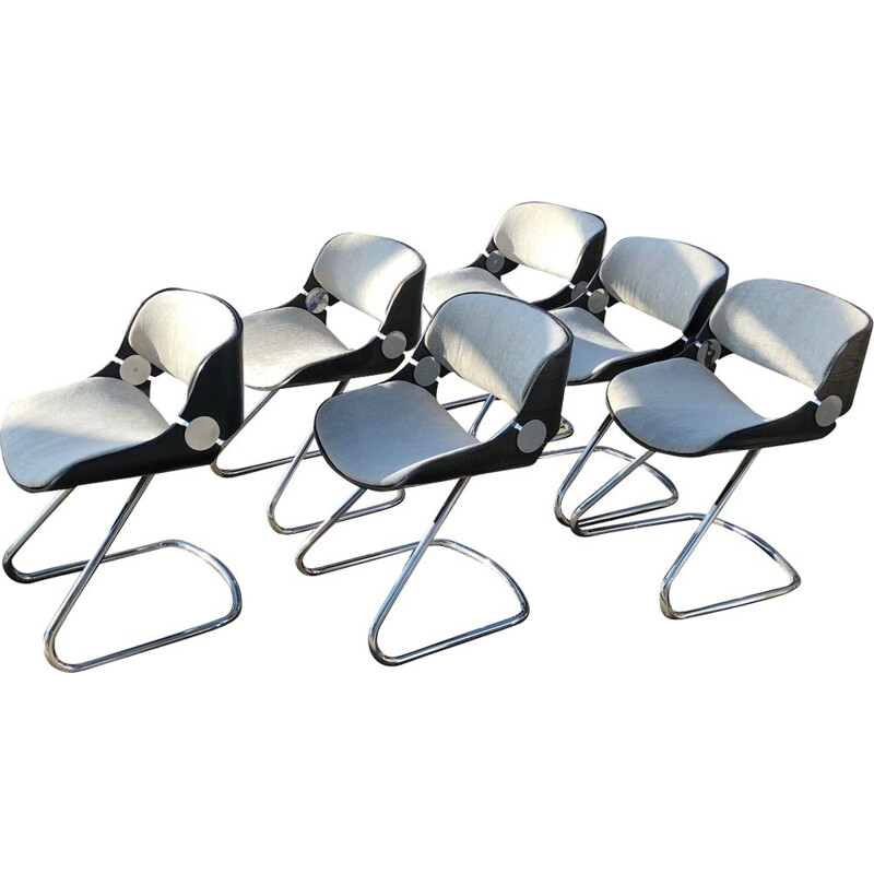 Suite of 6 vintage chairs by Etienne Fermigier, 1970s