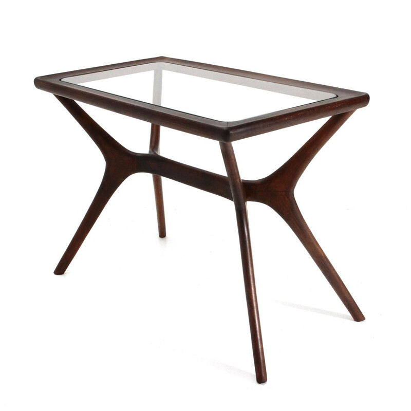 Vintage coffee table in wood and glass, Italy, 1950s