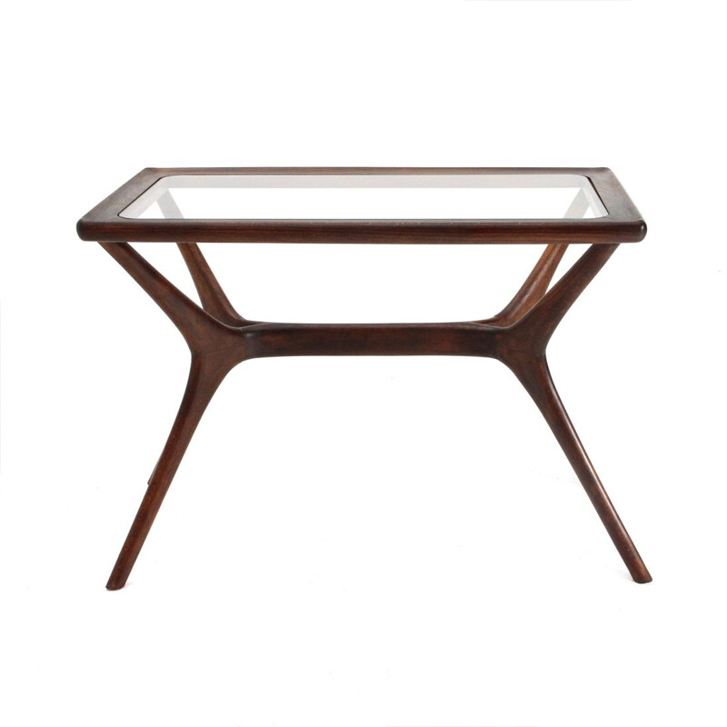 Vintage coffee table in wood and glass, Italy, 1950s