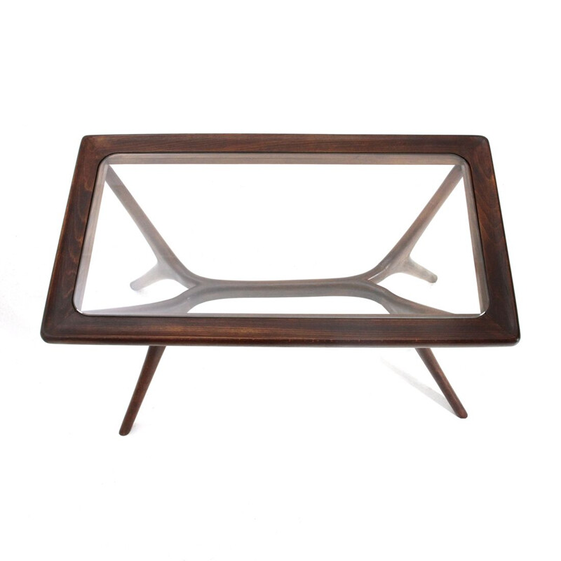 Vintage coffee table in wood and glass, Italy, 1950s