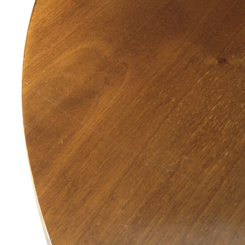 Table à repas vintage ronde en bois et métal noir, 1950