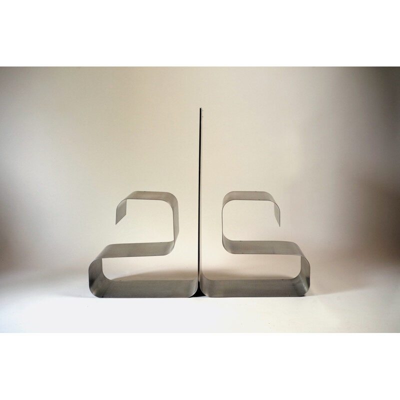 Pair of stainless steel Kappa shelves, Joëlle FERLANDE & François MONNET - 1971