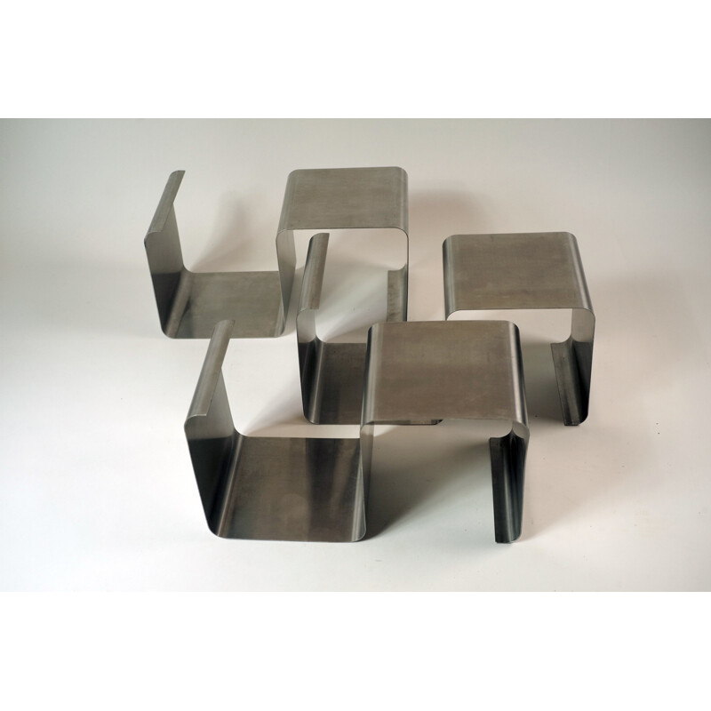 Set of 3 Kappa stainless steel shelves - 1970s