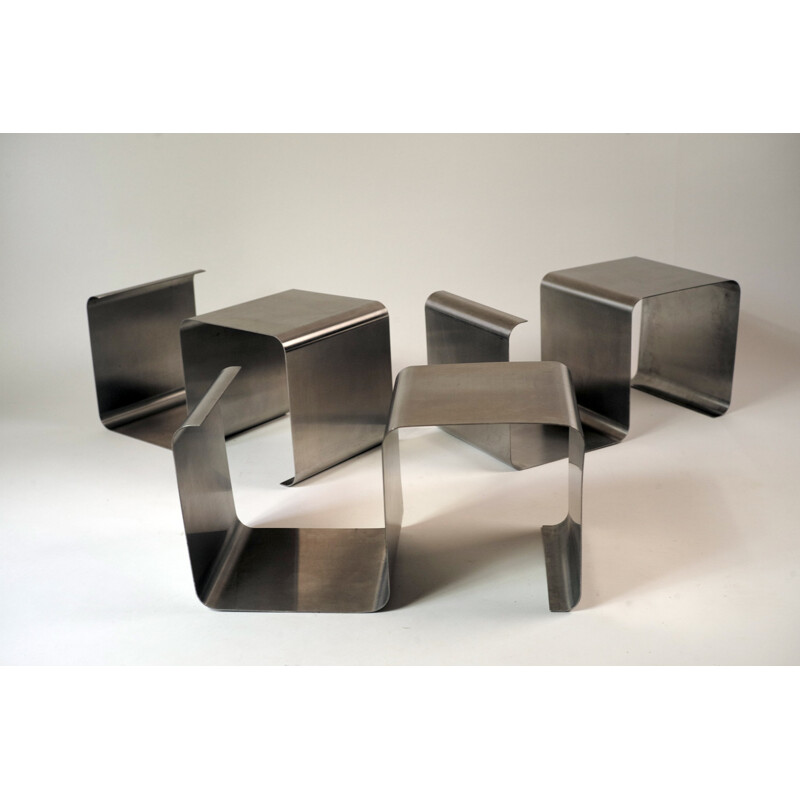 Set of 3 Kappa stainless steel shelves - 1970s