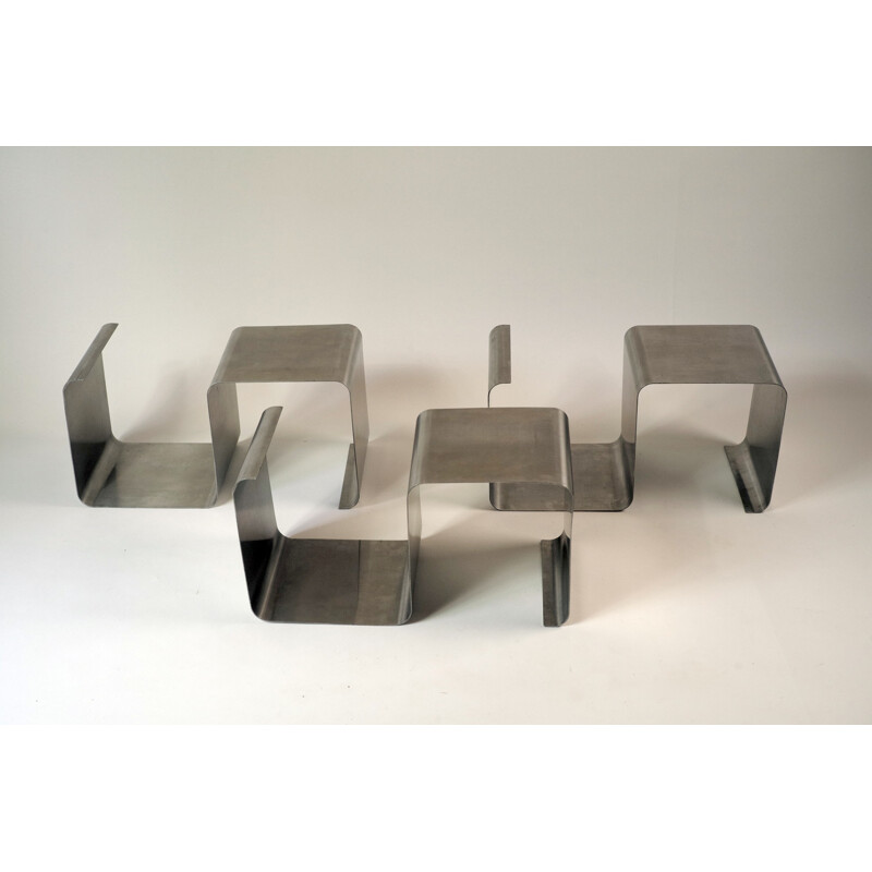 Set of 3 Kappa stainless steel shelves - 1970s