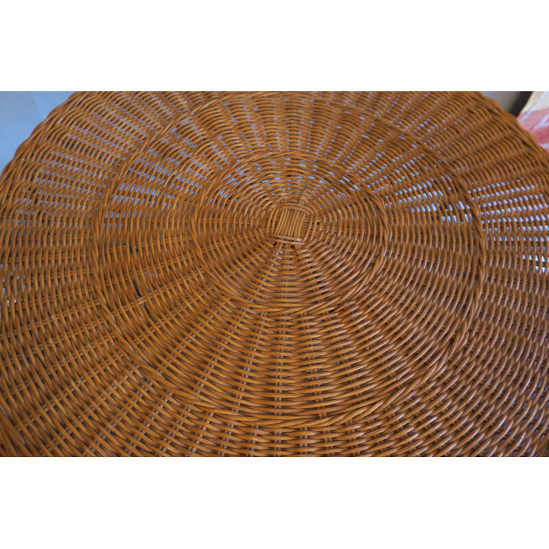 Vintage Rattan and Black Metal Two-Tier Coffee Table 1960