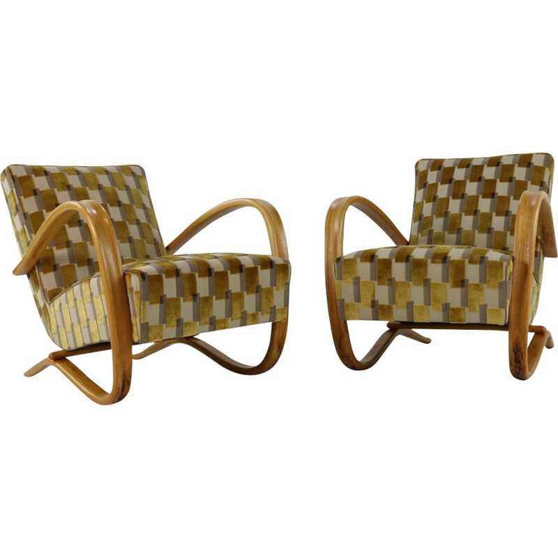 Pair of fabric and velvet lounge chairs by Jindrich Halabala