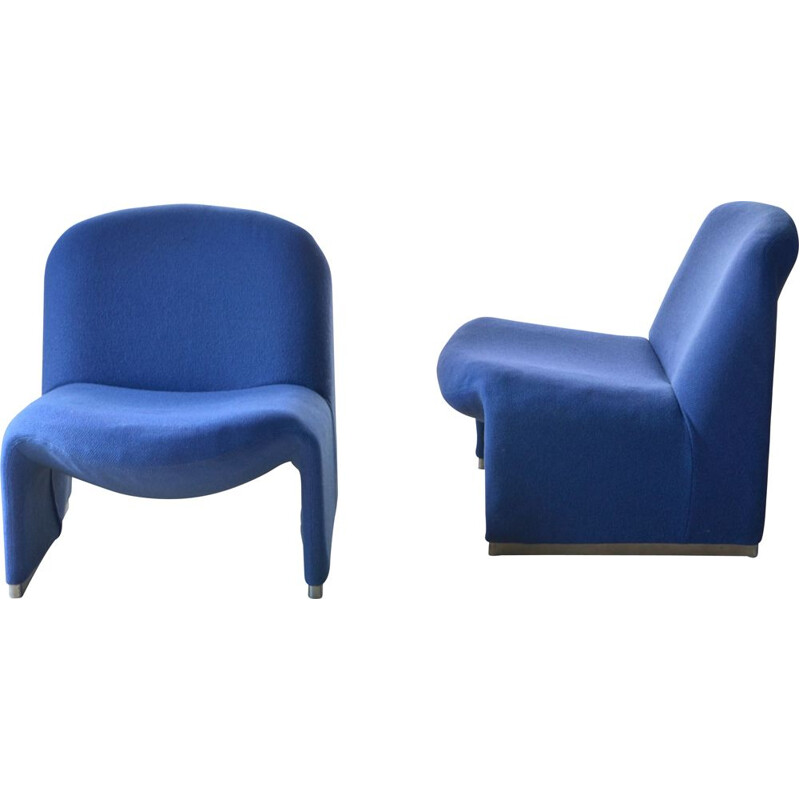 Vintage blue woollen armchair "Alky" by Giancarlo Piretti, 1960s