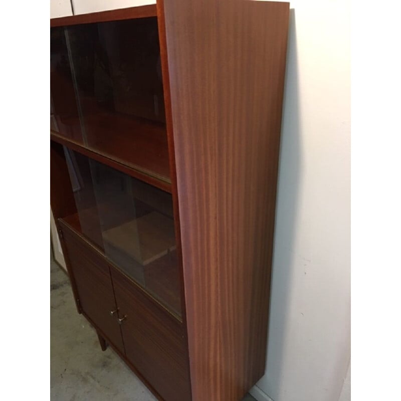 Vintage bookcase Showcase with sliding windows 1970