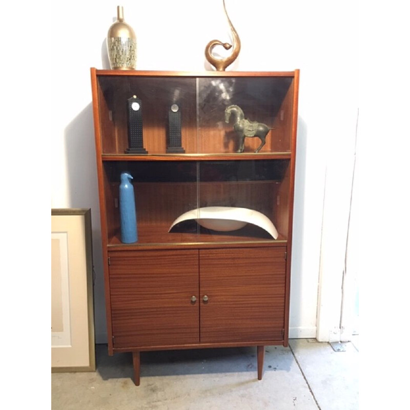 Vintage bookcase Showcase with sliding windows 1970