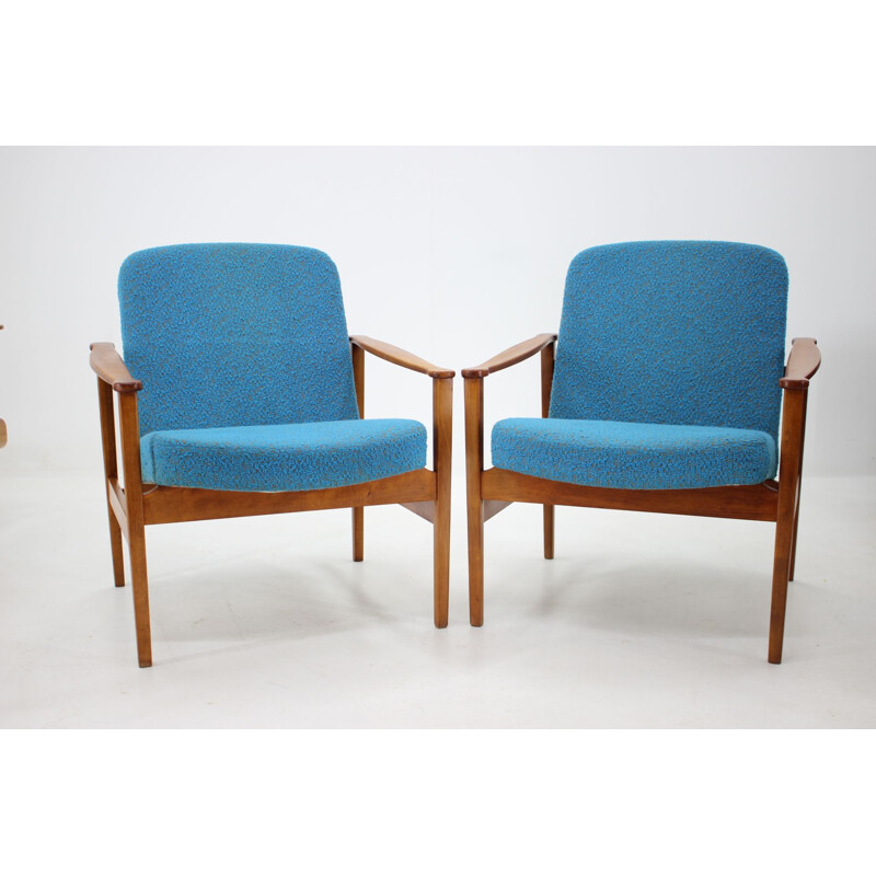 Set of 2 blue vintage armchairs, 1960s