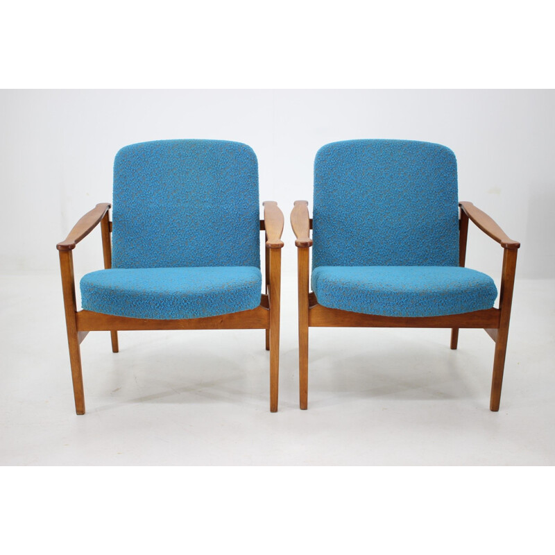 Set of 2 blue vintage armchairs, 1960s