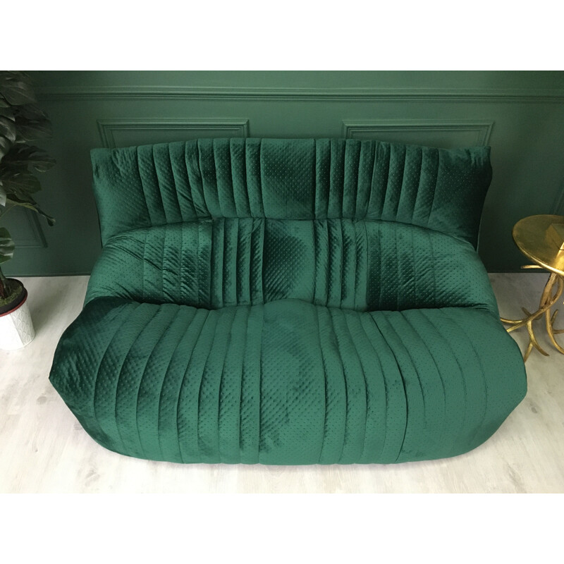 French vintage green 2-seaters sofa ARALIA by Ligne Roset, 1982s