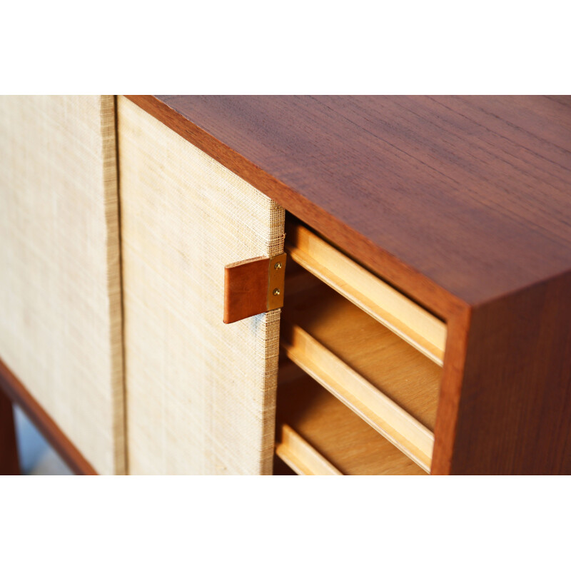 Vintage teak and leather sideboard, Denmark, 1960s