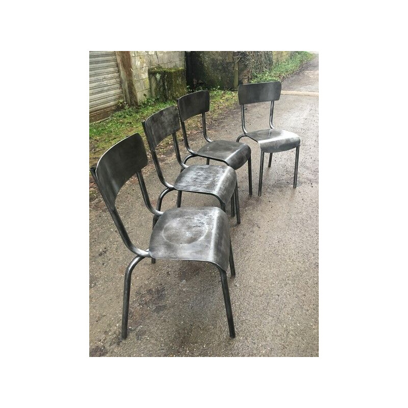 Ensemble de 4 chaises de bistro vintage en laiton, France
